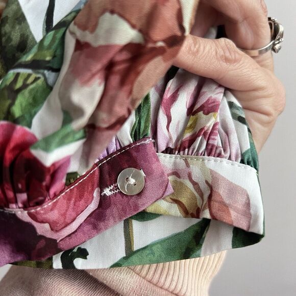 AURA Floral Ruffle Puff Sleeve Top Large Women’s Cotton Prairie Cottagecore NWT - Picture 8 of 14
